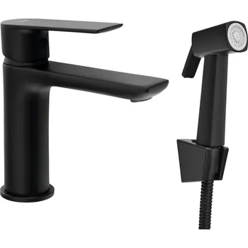 Vodovodní baterie Aqualine Stojánková umyvadlová baterie s bidetovou sprchou, černá mat - SK401B