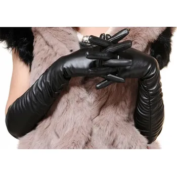 Rukavice DÁMSKÉ DLOUHÉ ČERNÉ ZIMNÍ KOŽENÉ RUKAVICE Z PŘÍRODNÍ KŮŽE, STYLOVÉ