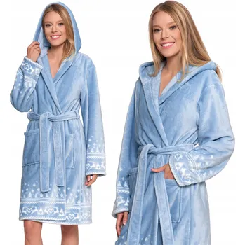 Dámské noční prádlo DÁMSKÝ ŽUPAN NA ZAVAZOVÁNÍ S KAPSY TEPLÝ MORAJ SE SKANDINÁVSKÝM VZOREM L