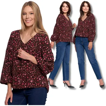 Dámská košile Moraj dámská košile s dlouhým rukávem, květinový vzor, červená OKD3300-004, velikost XL