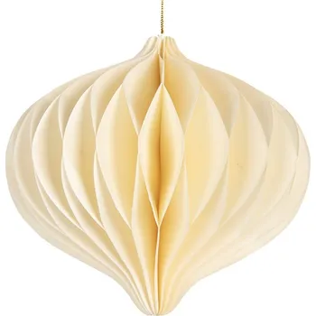 Vánoční ozdoba Papírová béžová skládací vánoční ozdoba baňka - Ø 11*10 cm