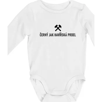 Kojenecký body ČERNÝ JAK HAVÍŘSKÁ PRDEL - Body kojenecké s dlouhým rukávem - Dlouhý r. do 3 měs ( Bílá )