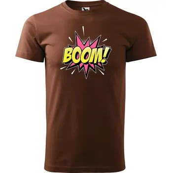 Pánské tričko Sablio Tričko s potiskem BOOM! - hnědé S
