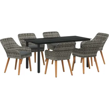 Zahradní sestava Zahradní jídelní souprava s polštářem 7 pcs Šedá polyratan IM_3261688