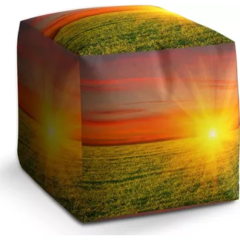 Taburet Sablio Taburet Cube Západ slunce nad loukou: 40x40x40 cm