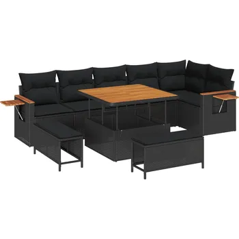 Zahradní pohovka Sada zahradních pohovek s polštářem 9 pcs Černá IM_3363184