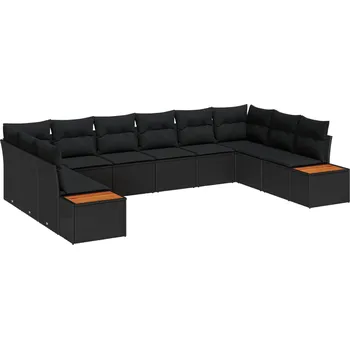 Zahradní pohovka Sada zahradních pohovek s polštářem 10 pcs Černá Poly ratan IM_3348174