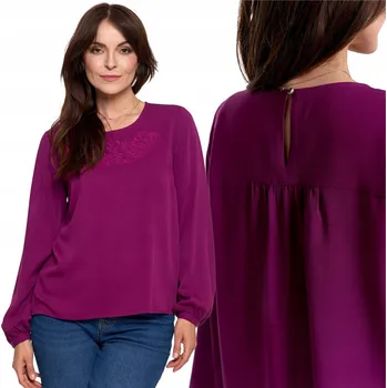 Dámská košile Moraj dámská košile s dlouhým rukávem, bez vzoru, fialová halenka, elegantní košile, velikost XL