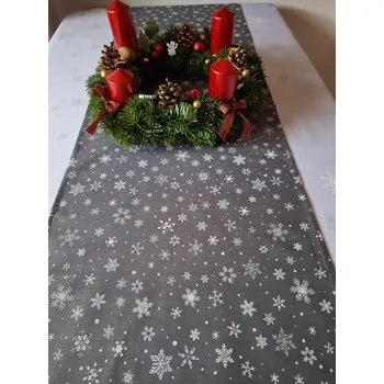 Vánoční dekorace Vánoční běhoun, šedý, bílé vločky