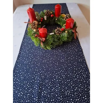 Vánoční dekorace Vánoční běhoun, tmavě modrý, hvězdičky