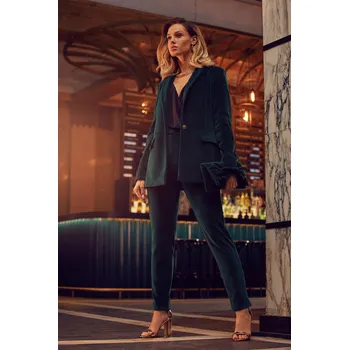 MOE elegantní dámské kalhoty rovného střihu dlouhé zelené velikost XXL