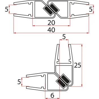Aqualine Set magnetických těsnění 45°pro sklo 5/5mm, 1850mm - NDHLF-3