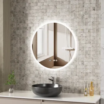 Zrcadlo Erga Deam, kulaté LED zrcadlo 70cm, 3 barvy světla, přední osvětlení, vyhřívací podložka proti zapaření, ERG-V01-Deam-7070-CL