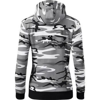 Dámská mikina ČERNÝ JAK HAVÍŘSKÁ PRDEL﻿ - Dámská mikina trendy zipper s kapucí - 2XL ( Šedý maskáč )