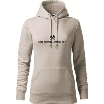 Dámská mikina BINEĆ V KSICHTĚ A ŠTĚSTÍ V KOLE - Mikina dámská Cape s kapucí - 2XL ( Ledově šedá )