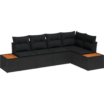 Zahradní sestava Sada zahradních pohovek s polštářem 5 pcs Černá Poly ratan IM_3348084