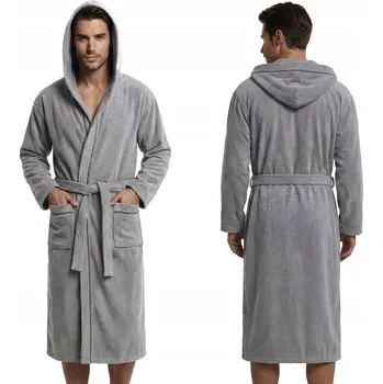 Pánský župan Pánský župan TLUSTÝ 100% Bavlna FROTÉ Kapuce VELLUTO Hotel SPA Stříbrný M