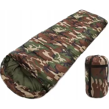 Spacák LEHKÝ TURISTICKÝ SPACÍ PYTEL KAPUCE 210 CM TEPLÝ + OBAL 2 v 1 MASKÁČOVÝ