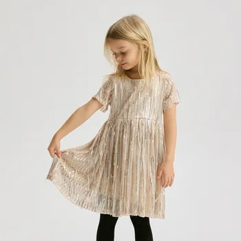 Dětská móda Reserved - Šaty s lesklou nitkou - béžová - 292FW-08X - 292FW-08X-134