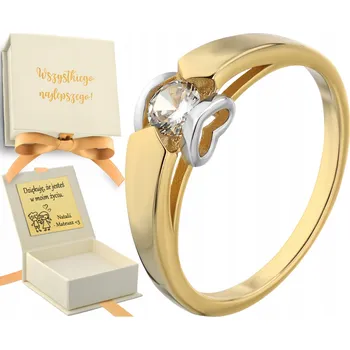 Prsten Zlatý Prsten se Zirkon a Srdcem Stříbro 925 Masivní Elegantní Dárek