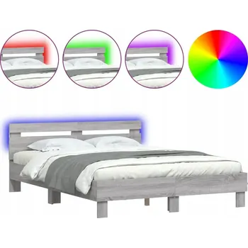 Postel Rám postele s čelem a LED osvětlením, šedý dub sonoma, 140x200 cm