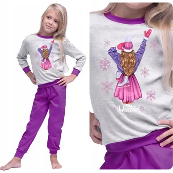 Dívčí pyžamo BAVLNĚNÉ DÍVČÍ PYŽAMO DLOUHÉ S DLOUHÝM RUKÁVEM TEPLÉ 140