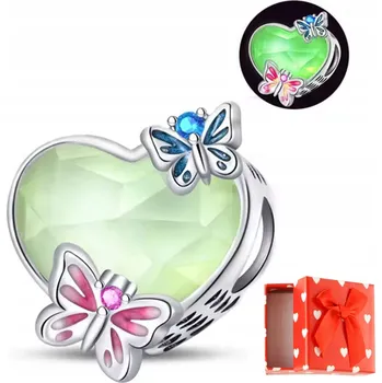 Přívěsek Přívěsek Charm SRDCE MOTÝL svítící ve tmě stříbro s925 + krabička