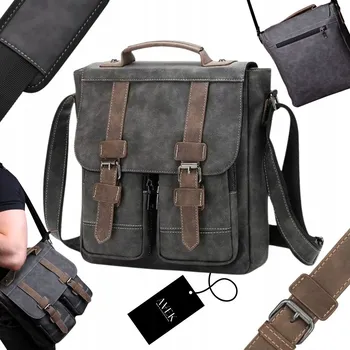 PÁNSKÁ TAŠKA ŠEDÁ KOŽENÁ KABELKA PŘES RAMENO EKO KŮŽE AVEK