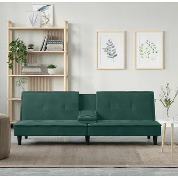 Pohovka vidaXL Rozkládací pohovka s držáky na nápoje samet [351925] Barva: Tmavě zelená