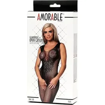 Dámské erotické prádlo Průsvitný catsuit s otevřeným rozkrokem Amorable
