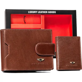 Peněženka Pánská dárková kazeta Peterson PTN SET3-N78L-VT hnědá