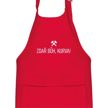 Kuchyňská zástěra ZDAŘ BŮH, KURVA! - Dětská zástěra na vaření - Univerzální velikost ( Červená )
