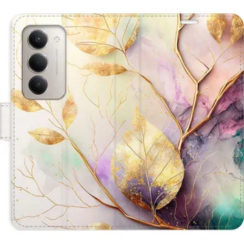 Pouzdro na mobilní telefon Flipové pouzdro iSaprio - Gold Leaves 02 - Xiaomi Redmi 15