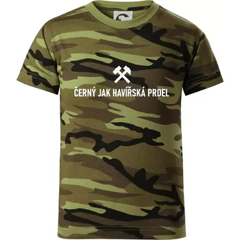 Chlapecké tričko ČERNÝ JAK HAVÍŘSKÁ PRDEL - Dětské maskáčové triko - 134 cm/8 let ( Zelený maskáč )