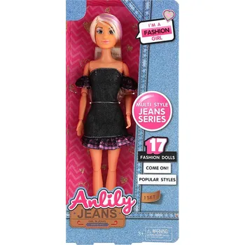 Panenka PANENKA ANLILY 29 CM BLONDÝNKA V DŽÍNOVÝCH ŠATECH IDEÁLNÍ NA HRANÍ