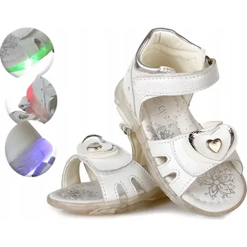Dámská obuv Bílé sandály se srdíčkem LED, přírodní kůže clibee, velikost 22