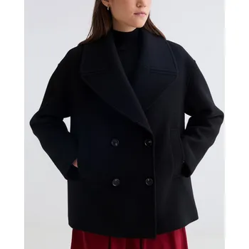 Dámský kabát Kabát Yerse 43676 černý krátký s hedvábím dvouřadý Velikost: 38