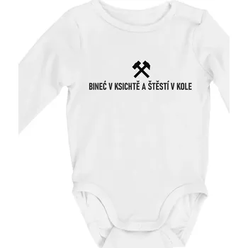 BINEĆ V KSICHTĚ A ŠTĚSTÍ V KOLE﻿ - Body kojenecké s dlouhým rukávem - Dlouhý r. do 3 měs ( Bílá )