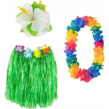 Karnevalový kostým Havajská sada kostým: zelená sukýnka, náhrdelník, sponka do vlasů
