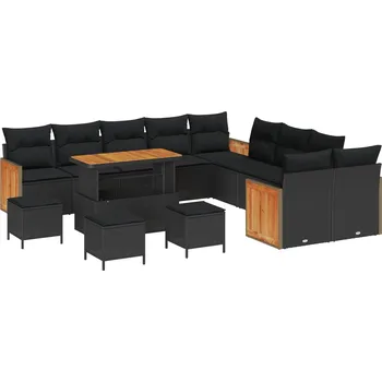 Zahradní pohovka Sada zahradních pohovek s polštářem 18 pcs Černá polyratan IM_3365319