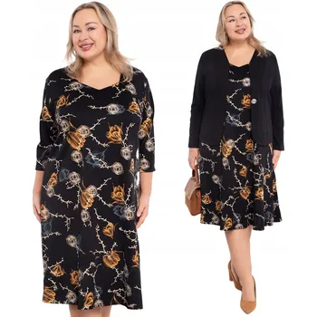 Dámské šaty Černé šaty s béžovo-oranžovými květy velikost 52/54