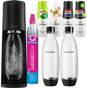 Výrobník sody Výrobník Sody Soda Stream Terra Černý Sada 2 lahví + 4 sirupy bez cukru