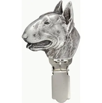 Brož Bulteriér Bull Terrier brož s klipem na startovní číslo, výstava psů