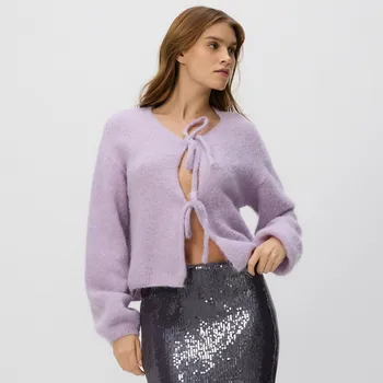 Dámský svetr Reserved - Kardigan s příměsí vlny z alpaky - levandulová - 598IN-04M - 598IN-04M-XL