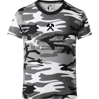 Chlapecké tričko Hajer vengle drancuje a gnojočkum pluje bo se přidoł na zymba - Dětské maskáčové triko - 146 cm/10 let ( Šedý maskáč )