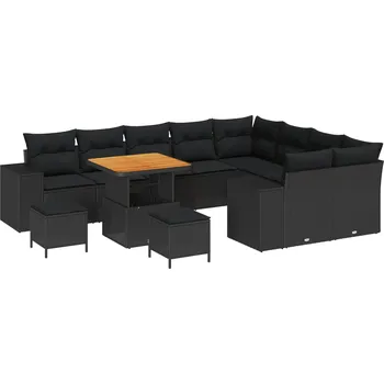Zahradní pohovka Sada zahradních pohovek s polštářem 12 pcs Černá polyratan IM_3362039