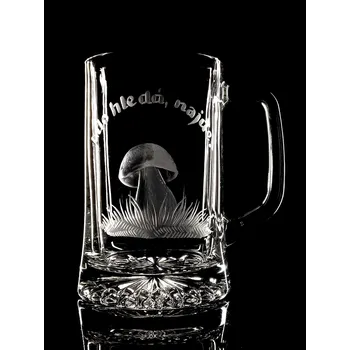 Sklenice půllitr hřib, Kdo hledá, najde. - ručně ryté (broušené) dárek pro houbaře