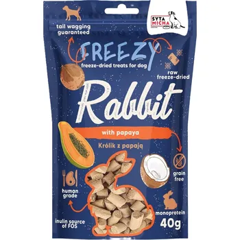 Pamlsek pro psa Syta Micha lyofilizovaná mrazem sušená psí pamlsek králík s papájou 40g