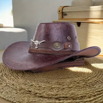 Klobouk Kovbojský klobouk eko kůže hlava býka texas vintage retro 57 58 kovboj