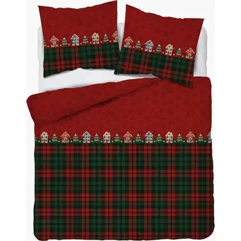 Povlečení Povlečení flanelové vánoční stromky 160x200 červená zelená
